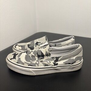 Vans Camo Slip On Shoes Sneaker Mens 8.5 Women's 10 White/Gray/Black Casual